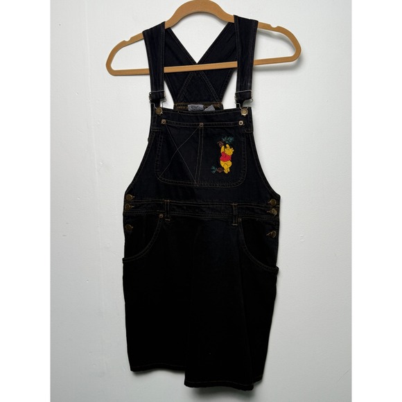 Pooh Dresses & Skirts - Vintage Pooh Winnie the Pooh Black Denim Overall Dress Pinafore Size 9/10 90s